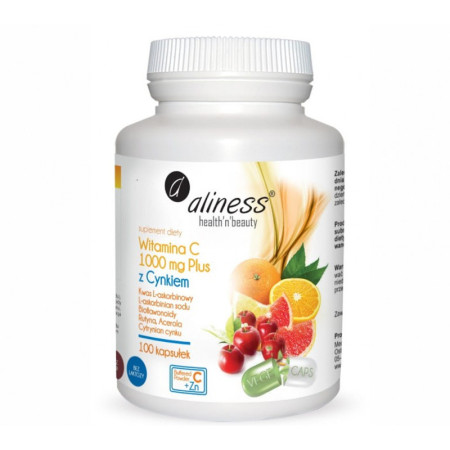 Aliness Witamina C 1000 mg z CYNKIEM PLUS bioflaw, rutyna, acer. x 100 VEGE kaps.