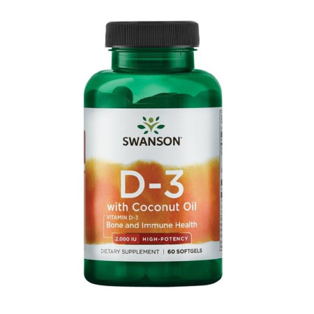 Swanson Vitamin D3 2000IU with Coconut Oil 60 softgels.