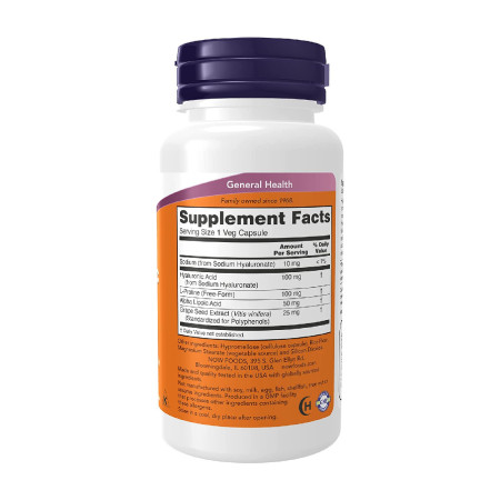 Now Hyaluronic Acid 100mg Double Strength 60 vege kaps.