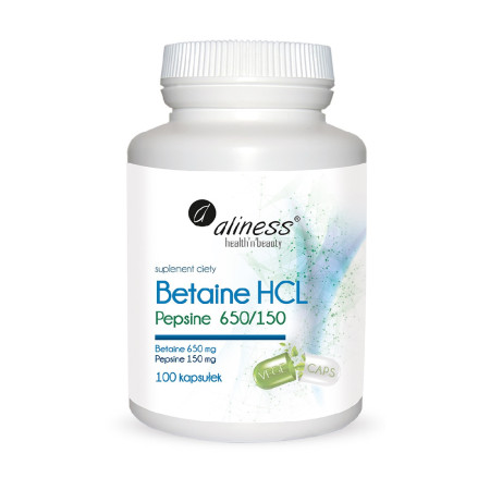 Aliness Betaina HCL z Pepsyną 650/150mg VEGE 100 kaps.