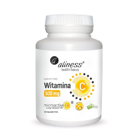 Aliness Witamina C 500mg, Micoractive 12h VEGE 100 kaps.