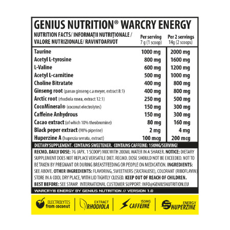 Genius Nutrition Warcry Energy 315g