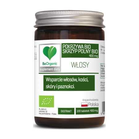 BeOrganic Skrzyp BIO + Pokrzywa BIO 400mg 100 tabl.