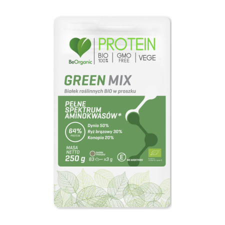 BeOrganic Green MIX Białek Roślinnych BIO w Proszku 250g